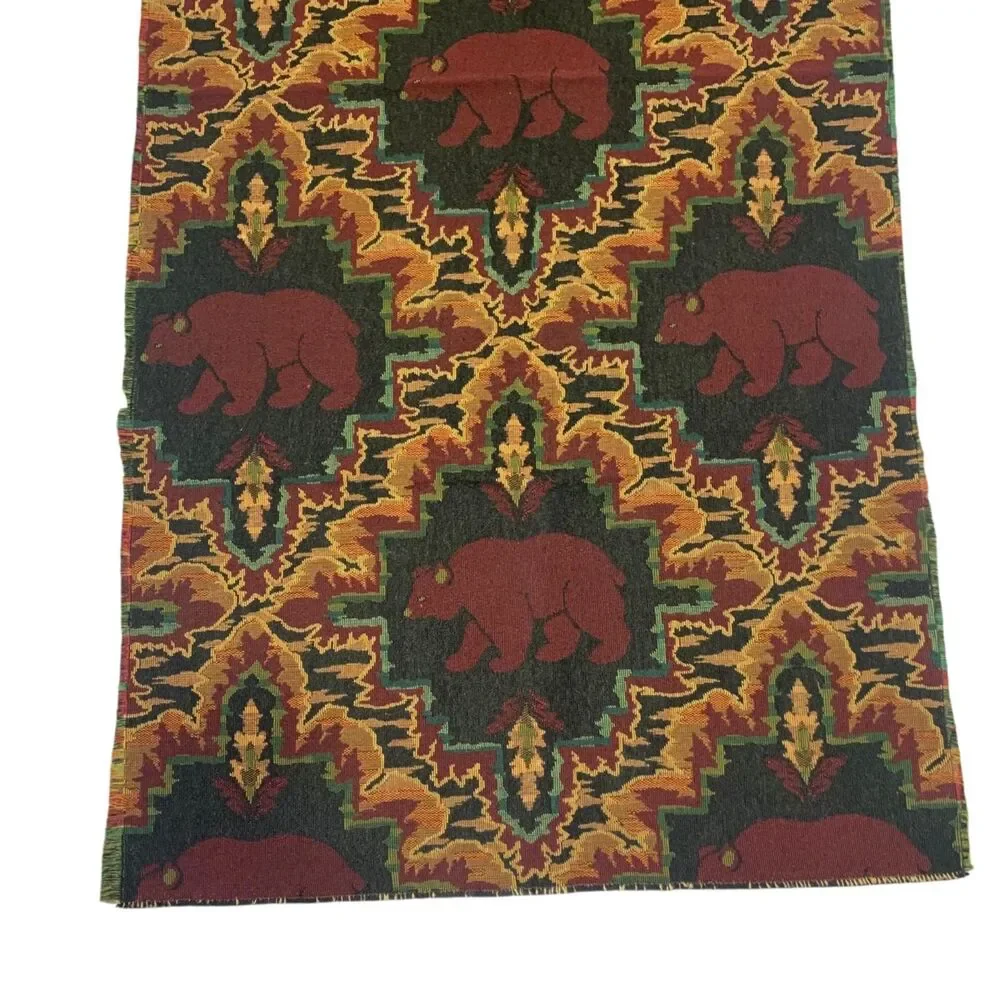 Vintage Rustic Lodge Geometric Pattern Bear Style Tapestry Fabric Panel 40.75x20